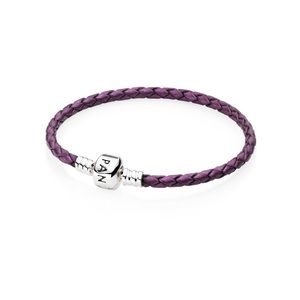 Pandora Purple Braided Leather Charm Bracelet
